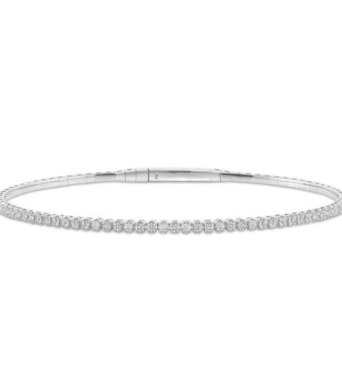 LADIES HALF FLEXIBLE BANGLE 1.00CT ROUND/RUBY DIAMOND 14K WHITE GOLD