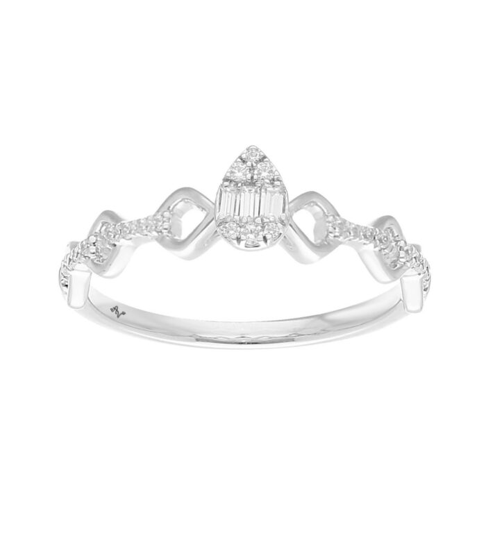 LADIES RING 0.15CT ROUND/BAGUETTE DIAMOND 14K WHITE GOLD (SI QUALITY)