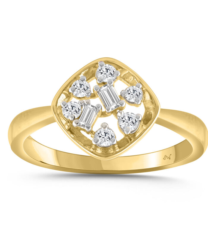 LADIES RING 0.20CT ROUND/BAGUETTE DIAMOND 10K YELLOW GOLD