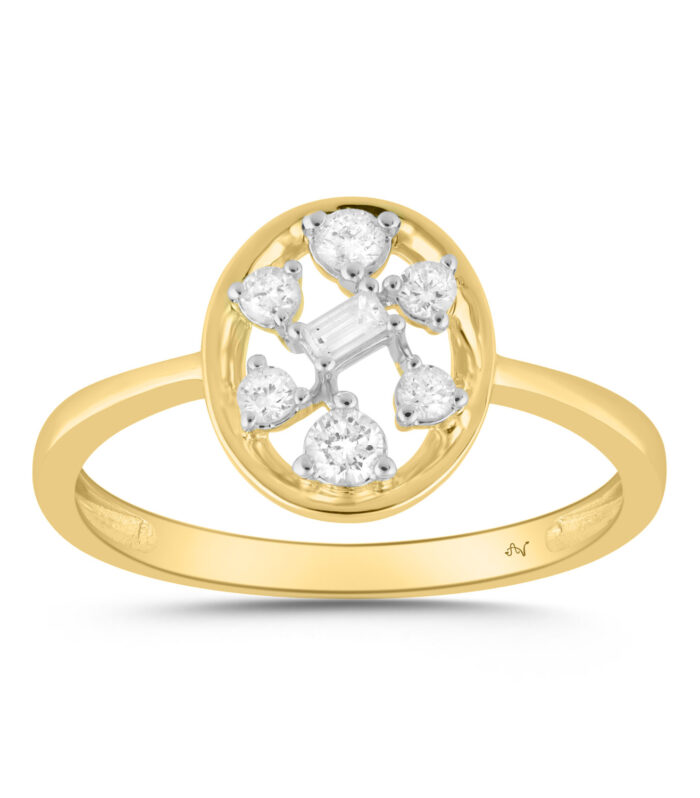 LADIES RING 0.20CT ROUND/BAGUETTE DIAMOND 10K YELLOW GOLD