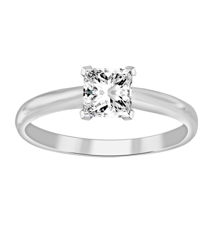 LADIES SOLITAIRE RING 0.33CT PRINCESS DIAMOND 14k WHITE GOLD