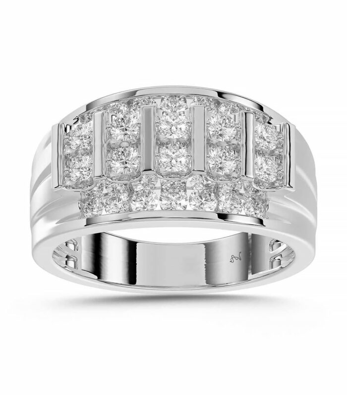 MEN'S BAND 1.50CT ROUND DIAMOND 10K WHITE GOLD