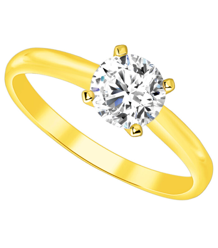 LADIES SOLITAIRE RING 1.50CT ROUND DIAMOND 14K YELLOW GOLD