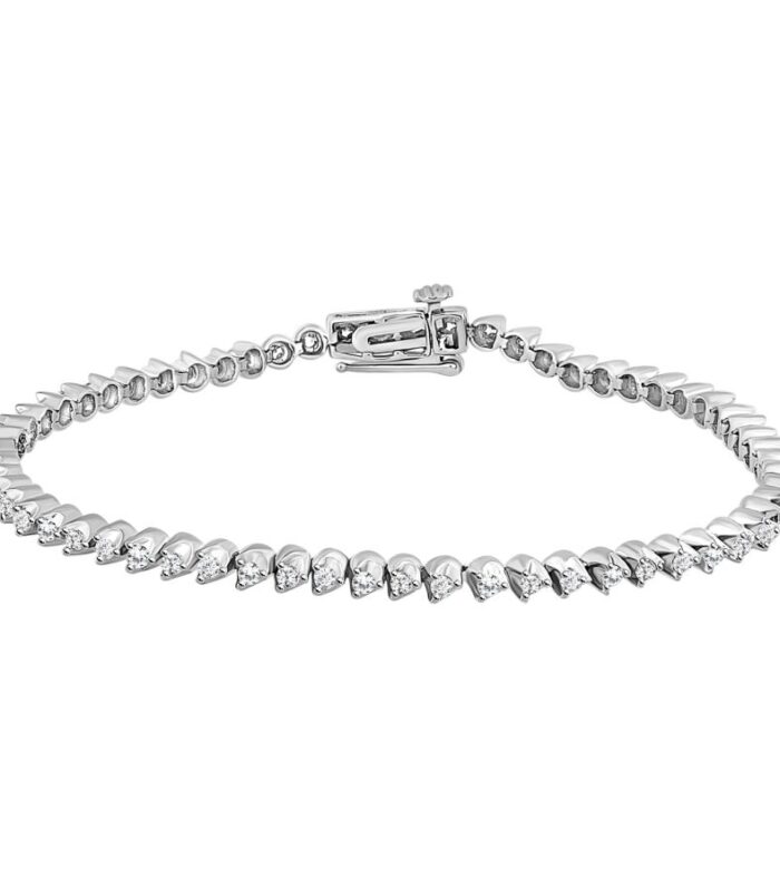 LADIES BRACELET 1.00CT ROUND DIAMOND 10K WHITE GOLD
