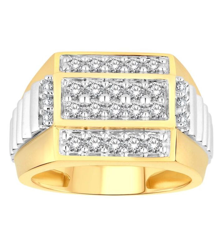 MEN'S RING 1.00CT ROUND DIAMOND 10K WHITE/YELLOW GOLD