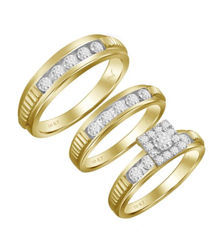 LADIES TRIOS RING 0.25CT ROUND DIAMOND 10K YELLOW GOLD