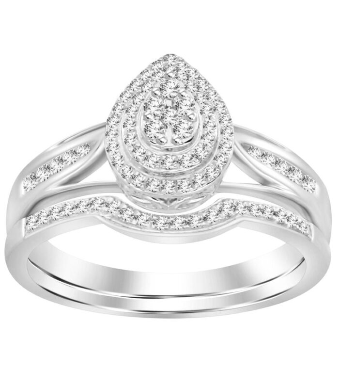 LADIES BRIDAL SET 0.30CT ROUND DIAMOND 10K WHITE GOLD