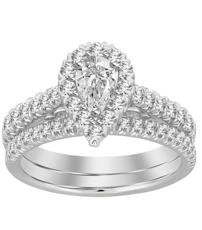 LADIES BRIDAL SET 1.00CT ROUND DIAMOND 14K WHITE GOLD