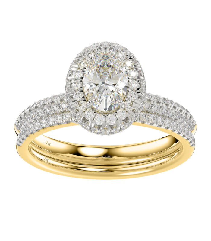 LADIES BRIDAL SET 1.50CT ROUND DIAMOND 14K YELLOW GOLD (SI QUALITY) (CENTER STONE 0.75CT OVAL DIAMOND)