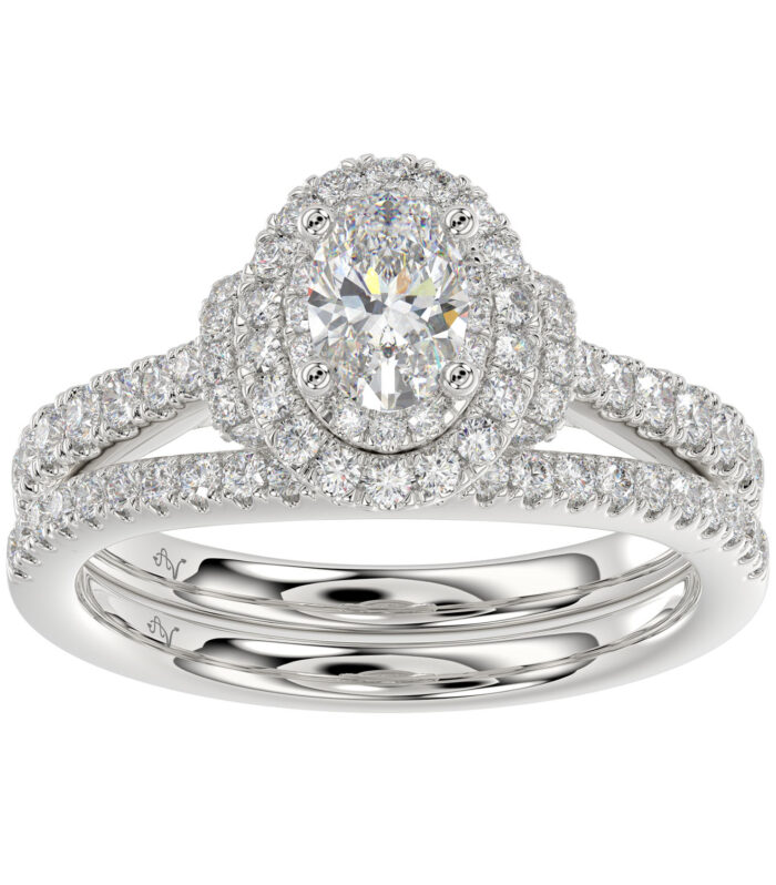LADIES BRIDAL SET 1.20CT ROUND DIAMOND 14K WHITE GOLD (SI QUALITY) (CENTER STONE 0.50CT OVAL DIAMOND)
