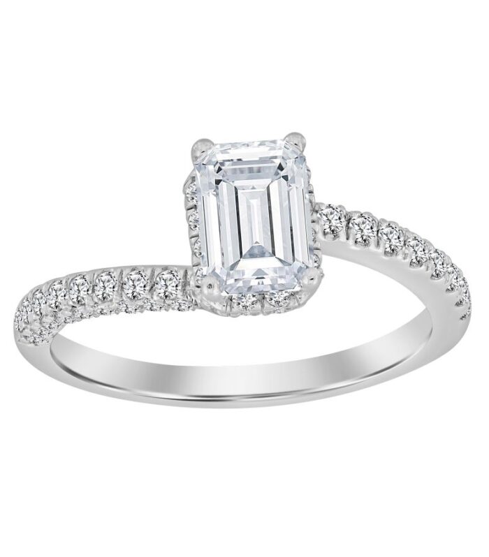 LADIES RING 1.25CT ROUND/EMERALD DIAMOND 14K WHITE GOLD