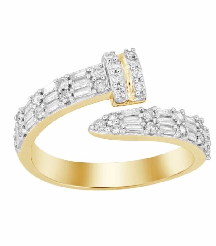 LADIES RING 0.40CT ROUND/BAGUETTE DIAMOND 14K YELLOW GOLD