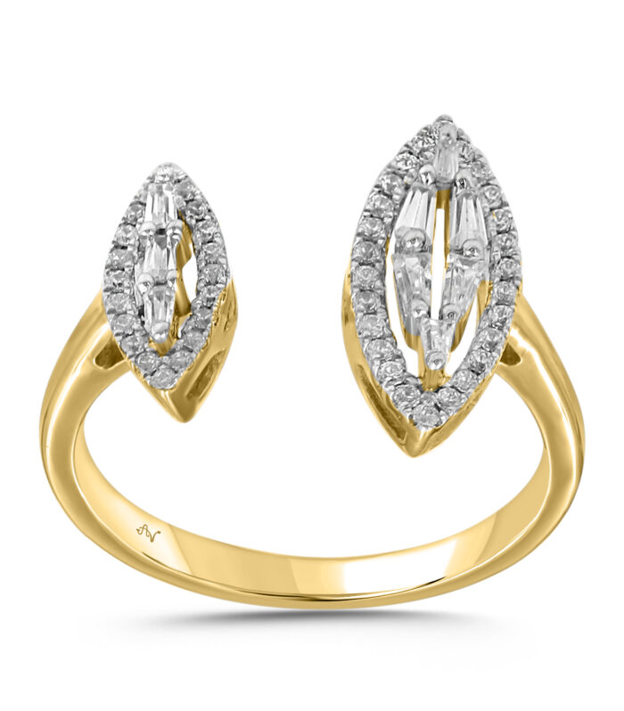 LADIES RING 0.40CT ROUND/BAGUETTE DIAMOND 14K YELLOW GOLD