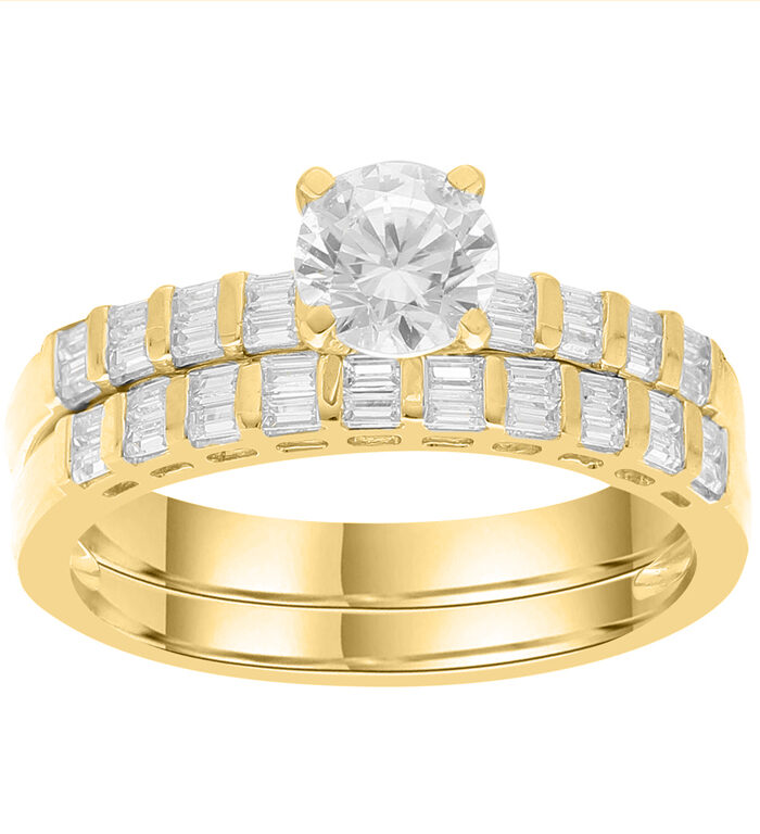 LADIES BRIDAL SET 1.10CT ROUND/BAGUETTE DIAMOND 14K YELLOW GOLD (SI QUALITY) (CENTER STONE ROUND DIAMOND-0.75CT)
