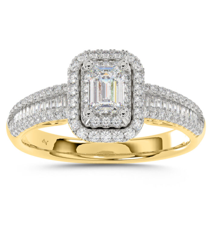 LADIES RING 1.00CT ROUND/EMERALD/BAGUETTE DIAMOND 14K YELLOW GOLD