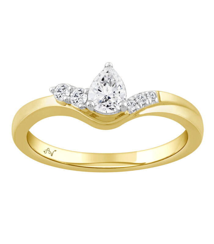 LADIES RING 0.33CT ROUND/PEAR DIAMOND 14K YELLOW GOLD (CENTER STONE 0.25CT PEAR DIAMOND)