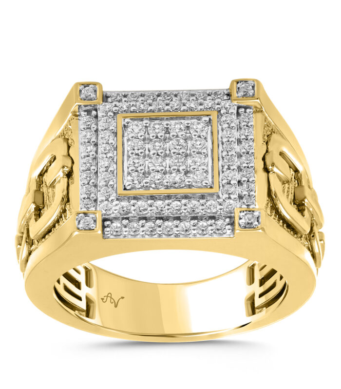 MEN'S RING 0.75CT ROUND DIAMOND 10K YELLOW GOLD