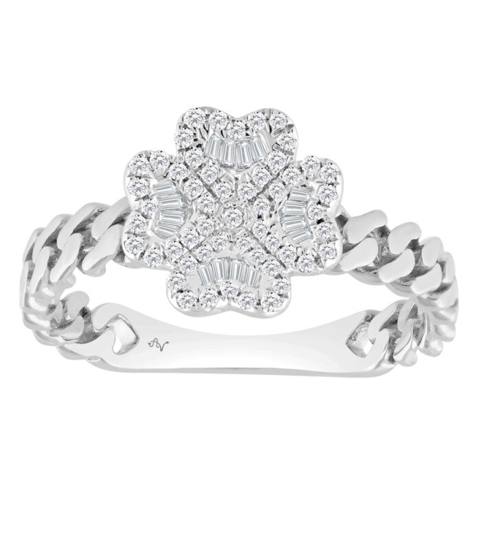 LADIES RING 0.25CT ROUND/BAGUETTE DIAMOND 14K WHITE GOLD