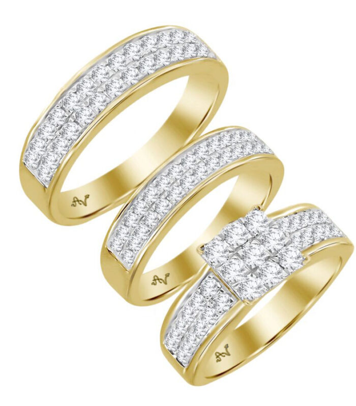 LADIES TRIO SET 2.00CT ROUND DIAMOND 10K YELLOW GOLD