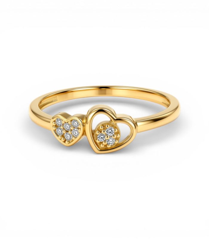 10K Yellow Gold Two Hearts Women's Ring with Cz / Size: 8 / Weight: 1.3 GR / DQWR0HR-18
