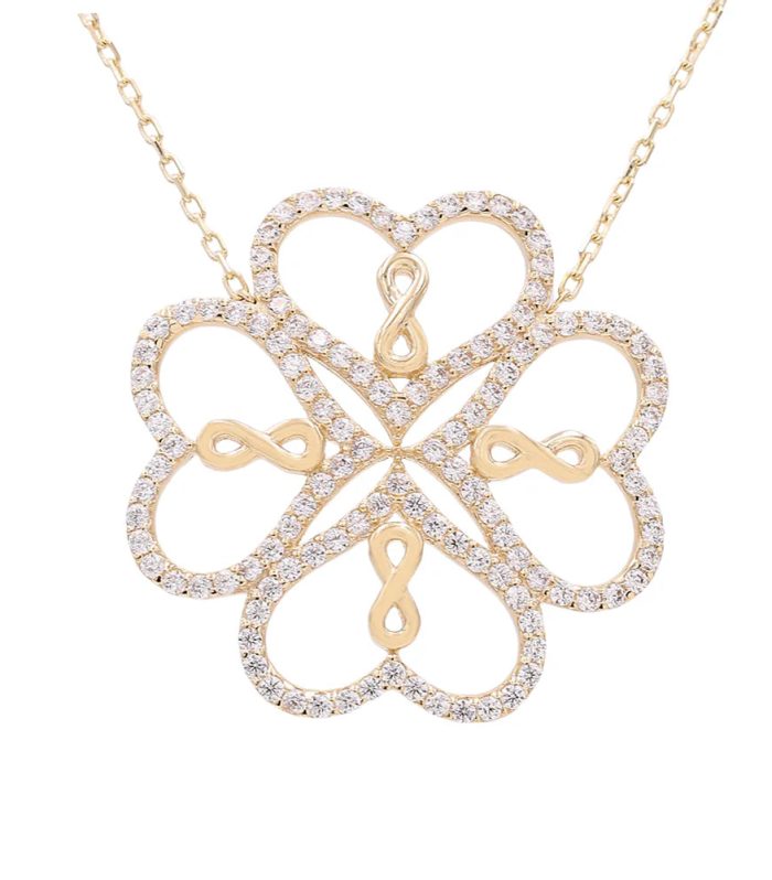 14K Yellow Gold Fashion Necklace with Heart and Infinity Pendant / Size: 17" / Weight: 3.7GR / Stone: Cz / CCNK4HRIF