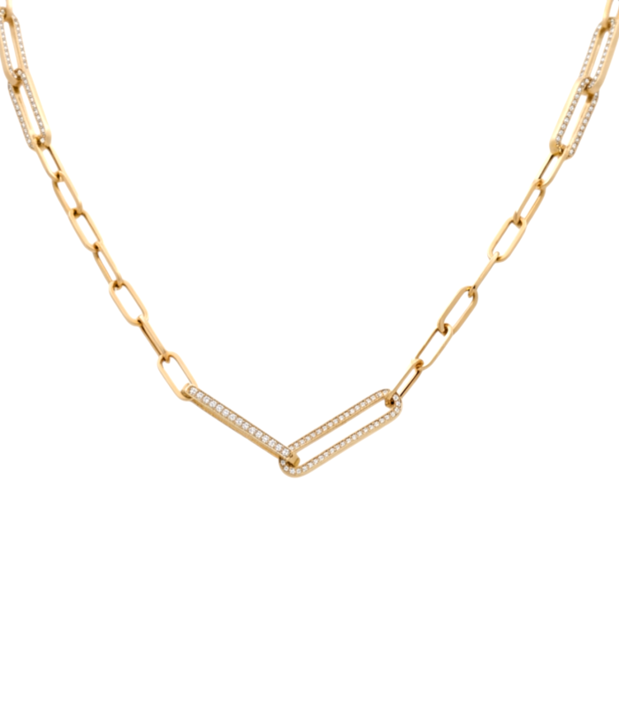 10K Yellow Gold Fashion Paper Clip Link Women's Necklace with Cz / Size: 18"" / Weight: 11.3 GR / DQNK0PC