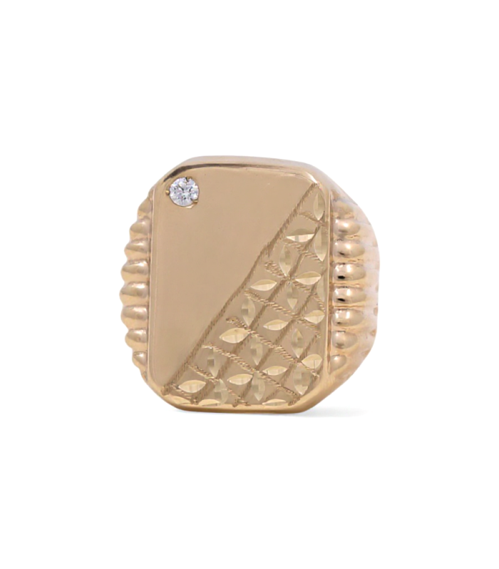 10K Yellow Gold SQ Fashion Men's Ring with Diamond Cut and Cz / Size: 9.5 / Weight: 4.9 GR / CQMR0FS-4