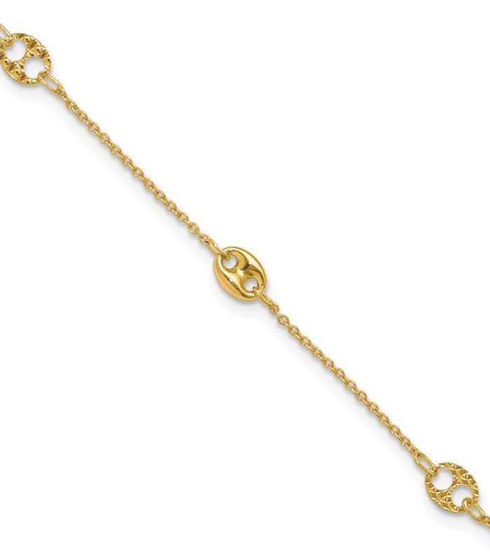 Leslie's 10K Polished and Textured Fancy 10in Plus 1in ext. Anklet