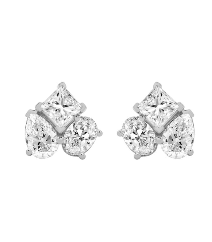 14K WHITE GOLD 3.00CT PEAR/OVAL/PRINCESS DIAMOND LADIES EARRING