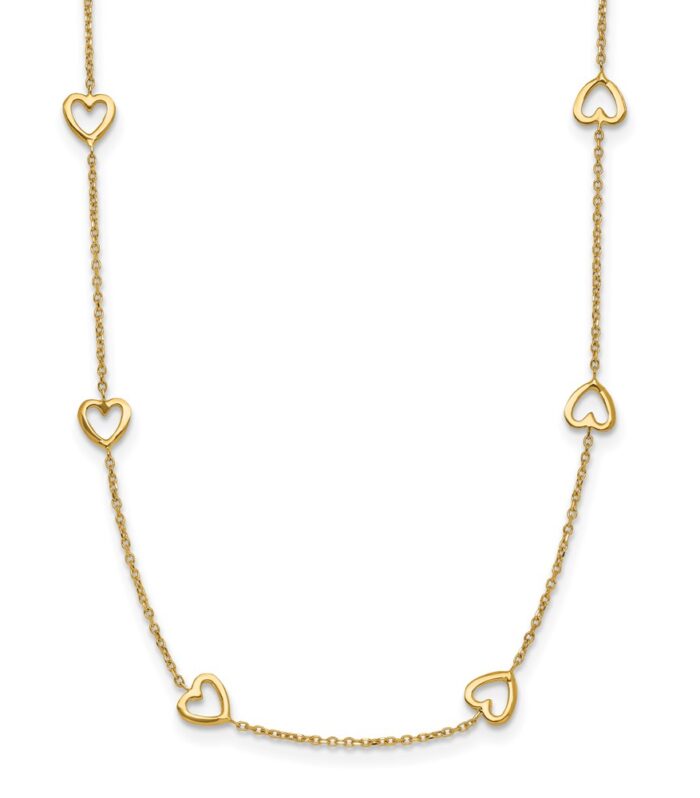 Herco 14K Polished Open Hearts Station 16 inch Necklace