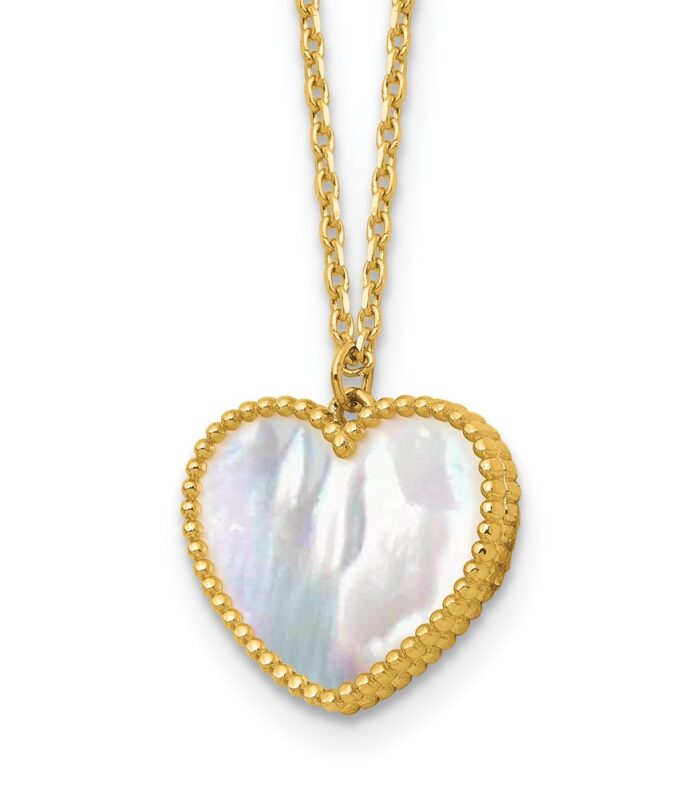 Herco 14K Polished Mother of Pearl Heart 16in w/2in ext Necklace