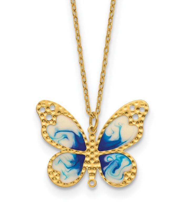 Herco 14K Polished Enameled Butterfly 16 inch w/2 in ext. Necklace