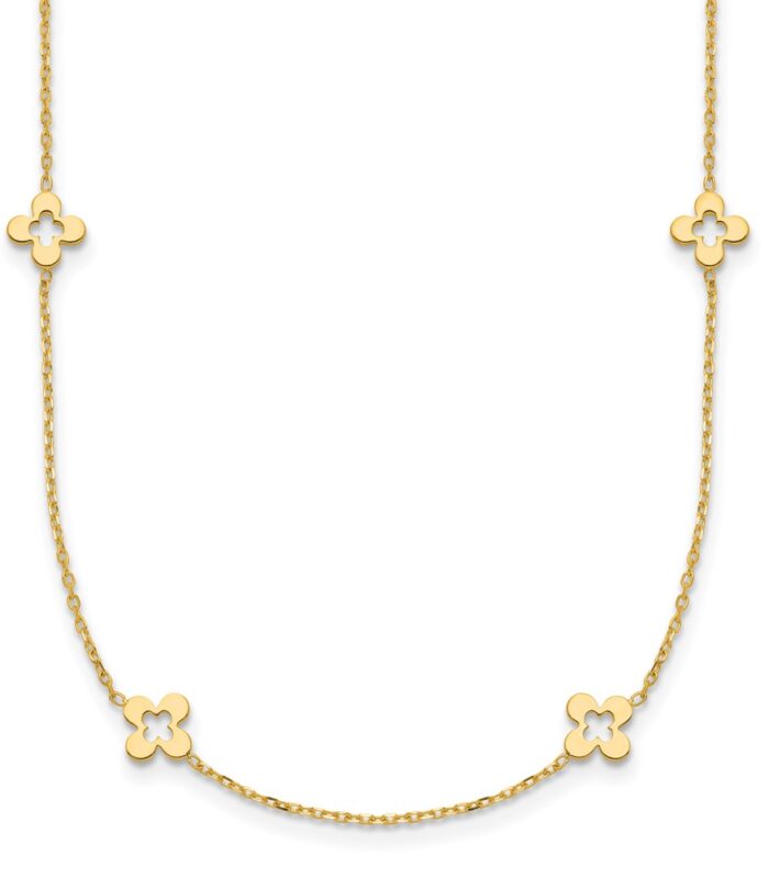 Herco 14K Polished Open Clover Station 16 inch w/2in ext. Necklace
