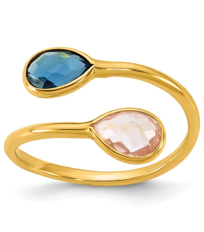 Herco 14K Polished London BT and Pink Quartz Teardrop Bypass Ring