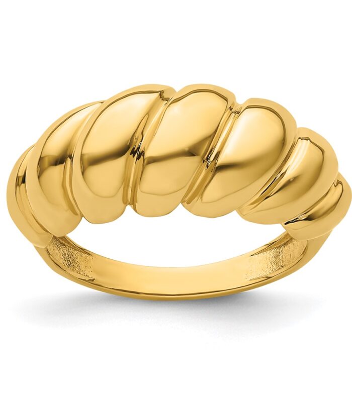 Herco 14K Polished and Grooved Domed Shrimp Ring