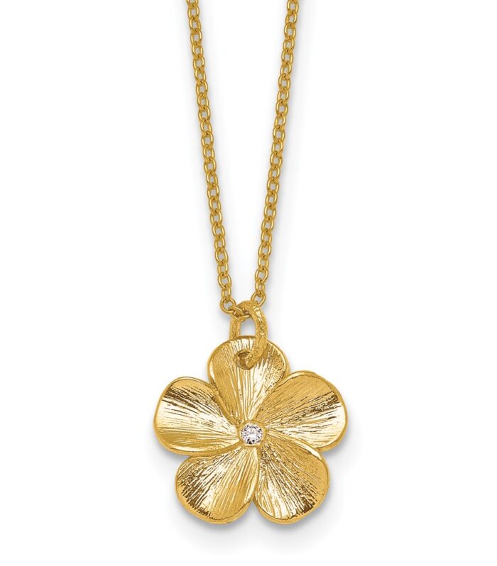 Herco 14K Textured Diamond Flower 16 inch w/2 in ext. Necklace