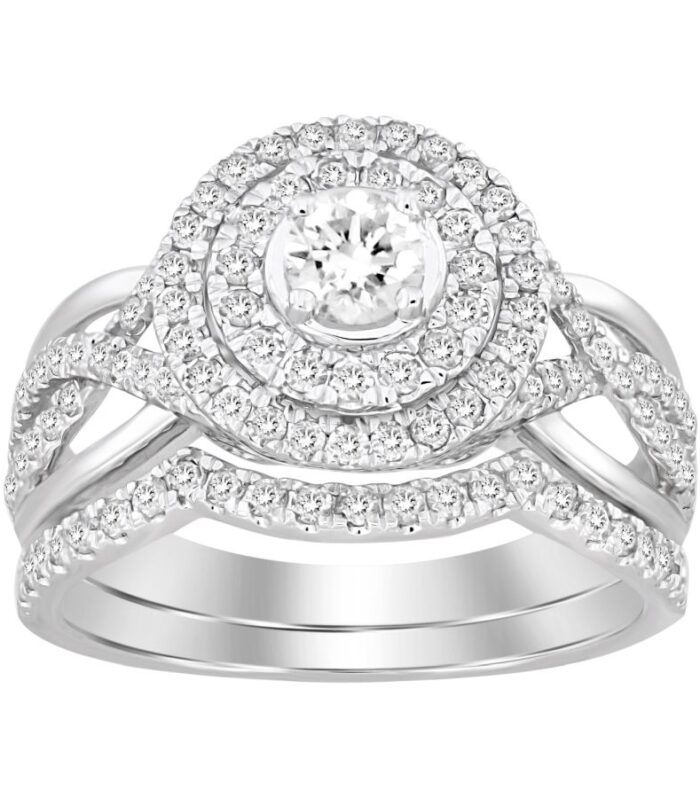 LADIES BRIDAL SET 1.00CT ROUND DIAMOND 14K WHITE GOLD