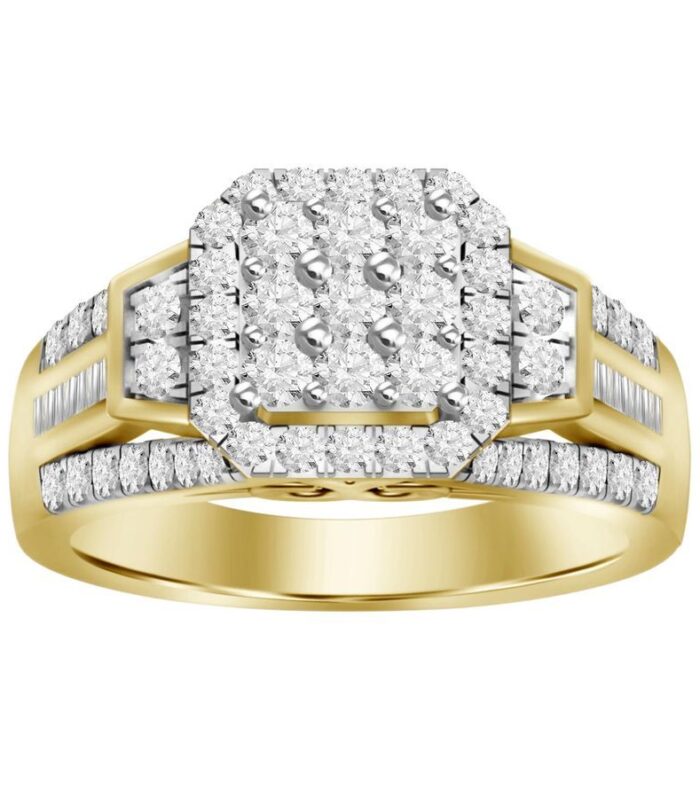 LADIES RING 1.00CT ROUND/BAGUETTE DIAMOND 10K YELLOW GOLD