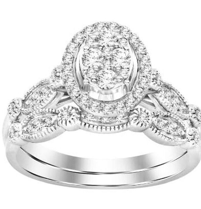 LADIES BRIDAL SET 0.50CT ROUND DIAMOND 14K WHITE GOLD
