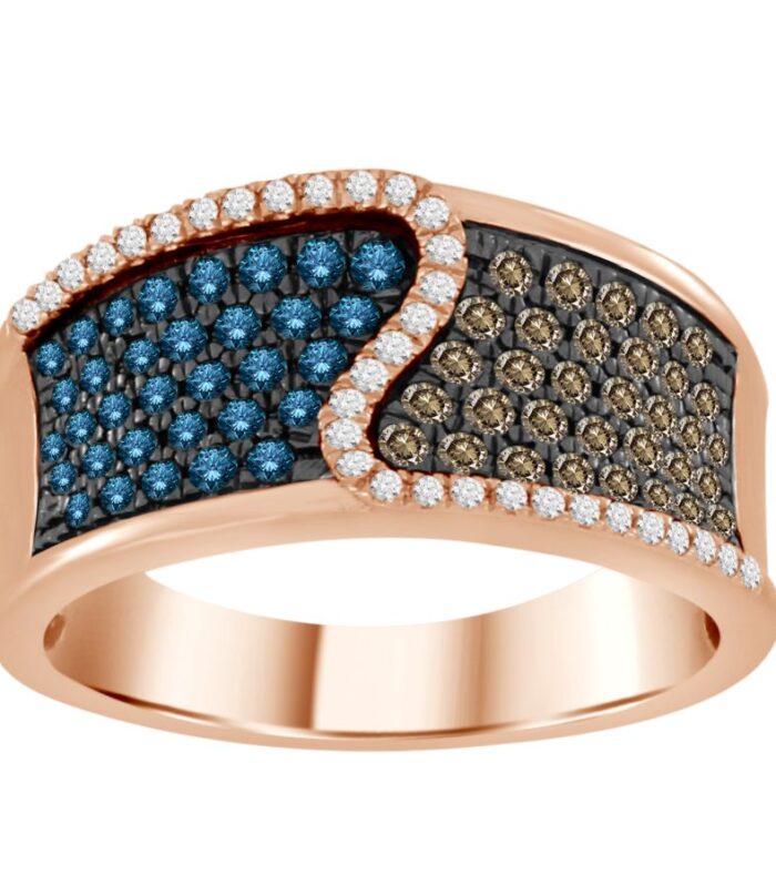 LADIES BAND 0.75CT ROUND/BLUE SAPPHIRE/DARK BROWN DIAMOND 14K ROSE GOLD