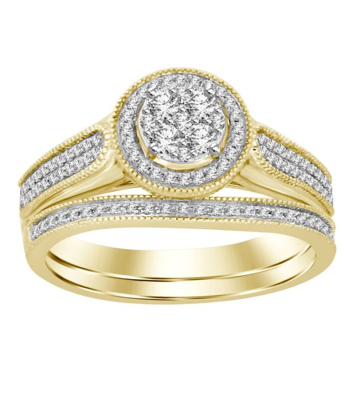 LADIES TRIO SET 0.50CT ROUND DIAMOND 10K YELLOW GOLD