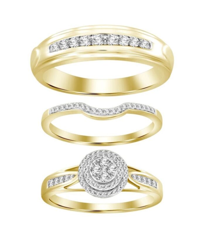 LADIES TRIOS SET 0.50CT ROUND DIAMOND 10K YELLOW GOLD