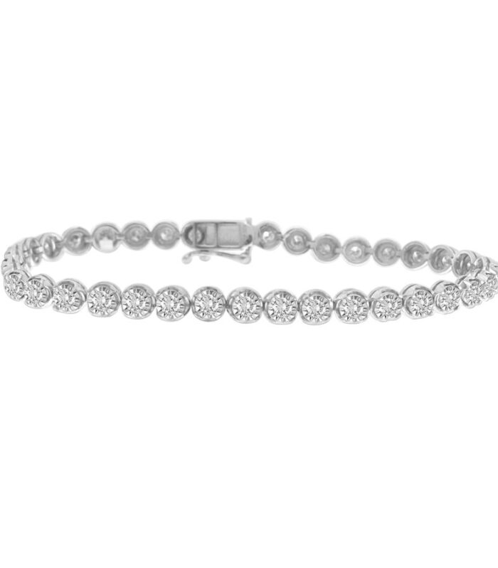 LADIES BRACELET 1.00CT ROUND DIAMOND 10K WHITE GOLD