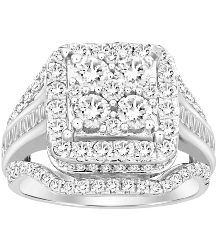 LADIES RING 1.00CT ROUND/BAGUETTE DIAMOND 10K WHITE GOLD