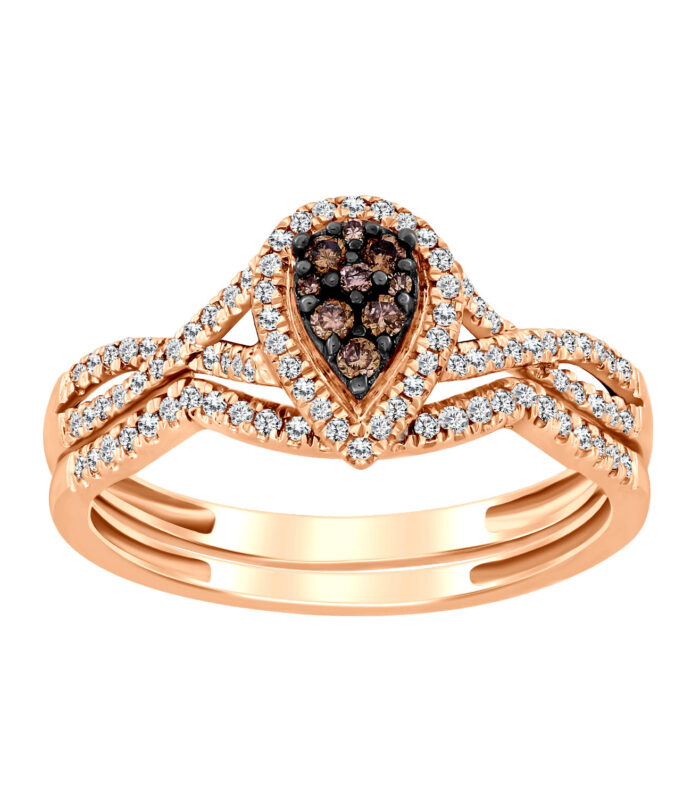 LADIES BRIDAL SET 0.35CT ROUND/DARK BROWN DIAMOND 14K ROSE GOLD