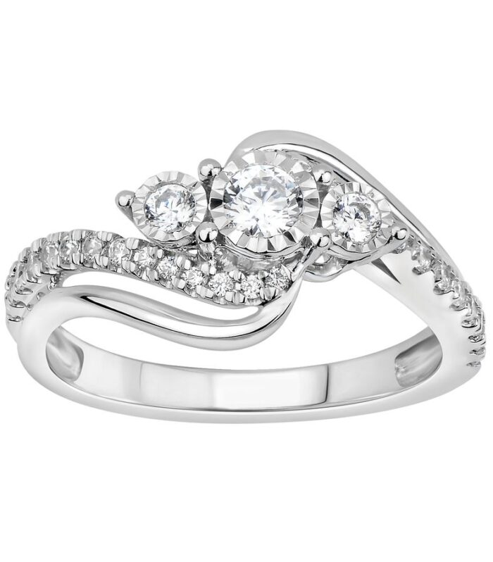 LADIES RING 0.50CT ROUND DIAMOND 10K WHITE GOLD