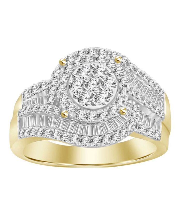 LADIES RING 1.00CT ROUND/BAGUETTE DIAMOND 10K YELLOW GOLD