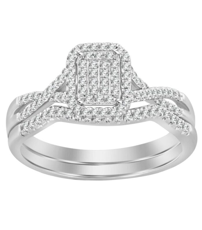 LADIES BRIDAL SET 0.25CT ROUND DIAMOND 10K WHITE GOLD