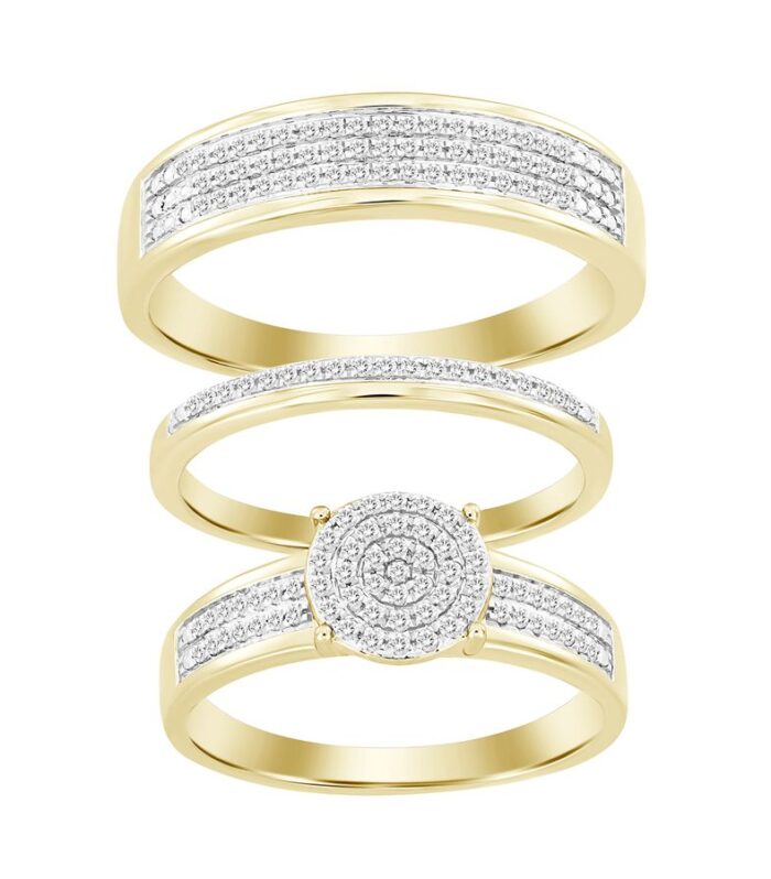UNISEX TRIOS SET 0.33CT ROUND DIAMOND 10K YELLOW GOLD