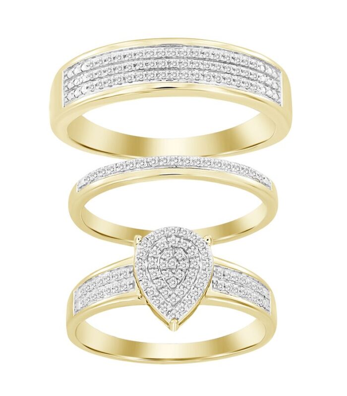 UNISEX TRIOS SET 0.33CT ROUND DIAMOND 10K YELLOW GOLD